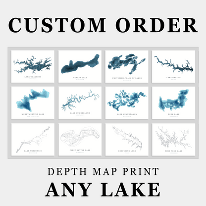 CUSTOM Lake Depth Map Print | PHOTO or CANVAS