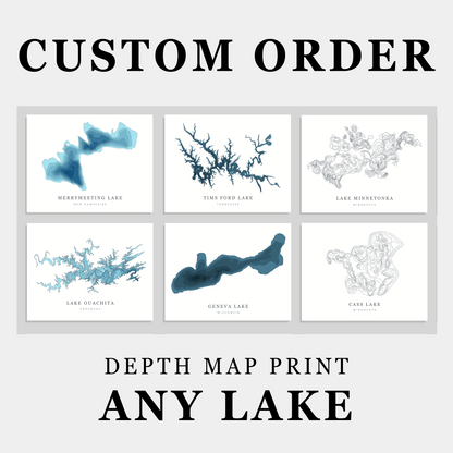 CUSTOM ORDER - Depth Map Print of ANY Lake