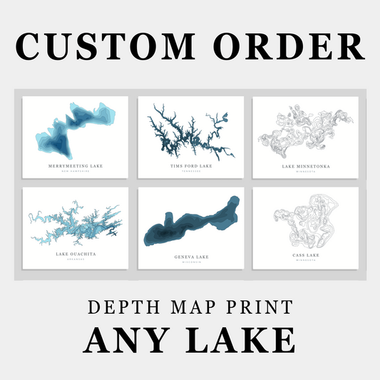 CUSTOM ORDER - Depth Map Print of ANY Lake