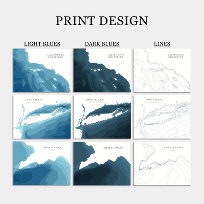 CUSTOM ORDER - Depth Map Print of ANY Coastal Water